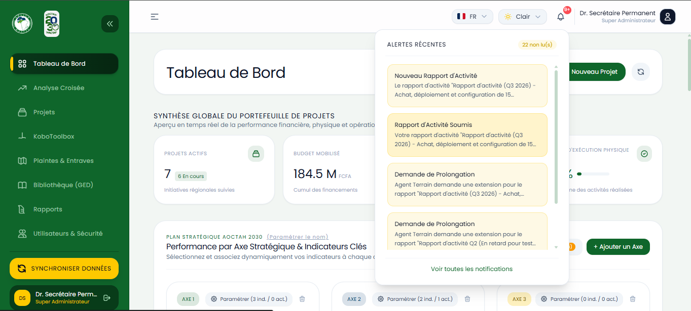 Interface Principale & Sidebar Dépliée