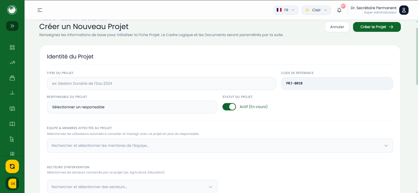 Formulaire de Création d'un Projet