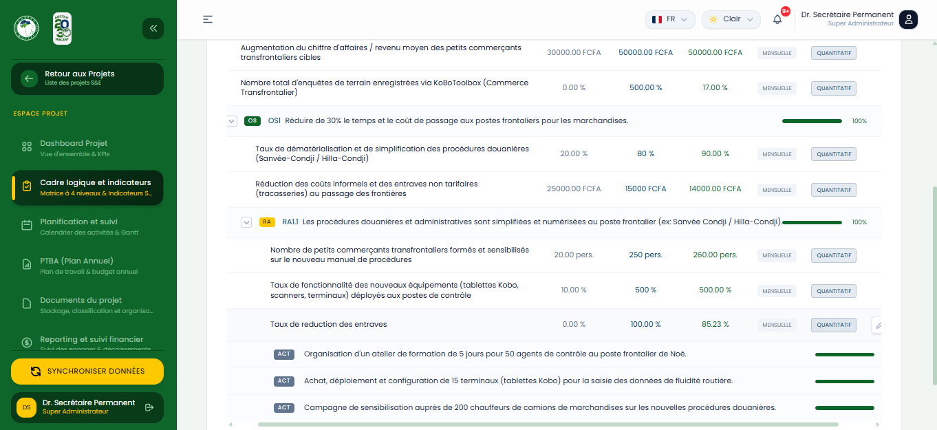 Volet 2 : Cadre logique et indicateurs