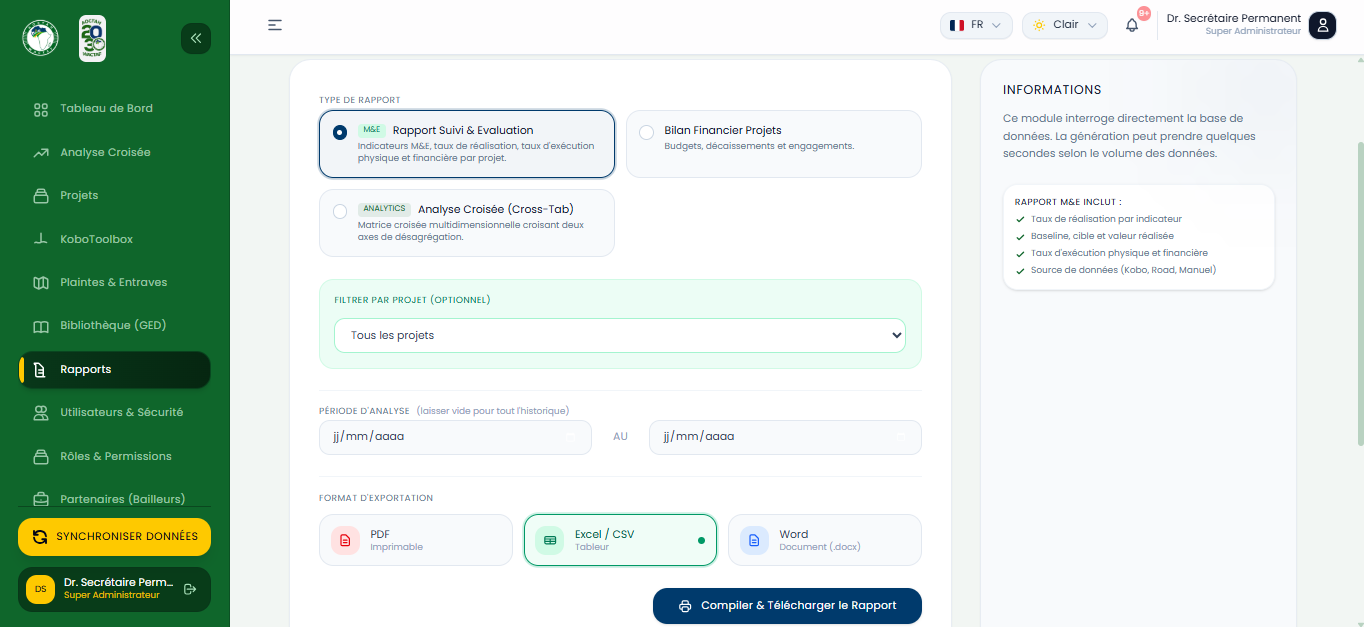Interface de Configuration du Générateur de Rapports