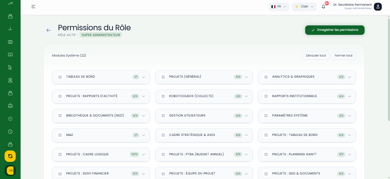 Matrice de Configuration des Permissions par Rôle
