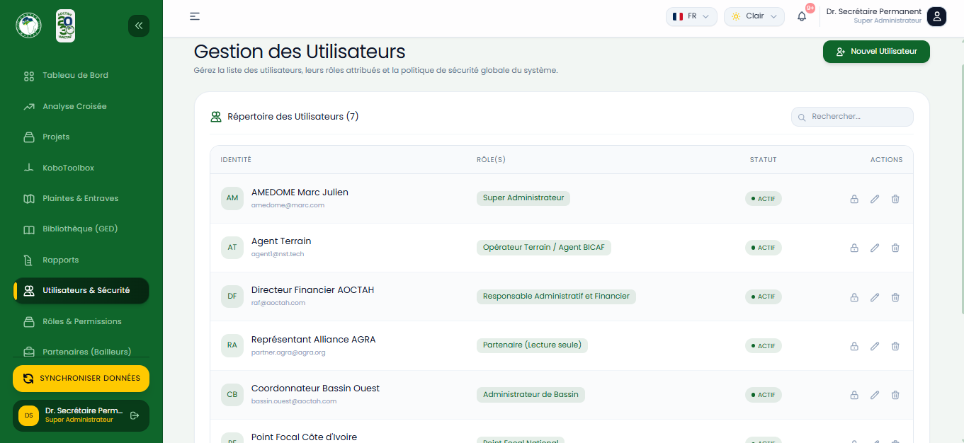 Liste des Comptes Utilisateurs & Statuts